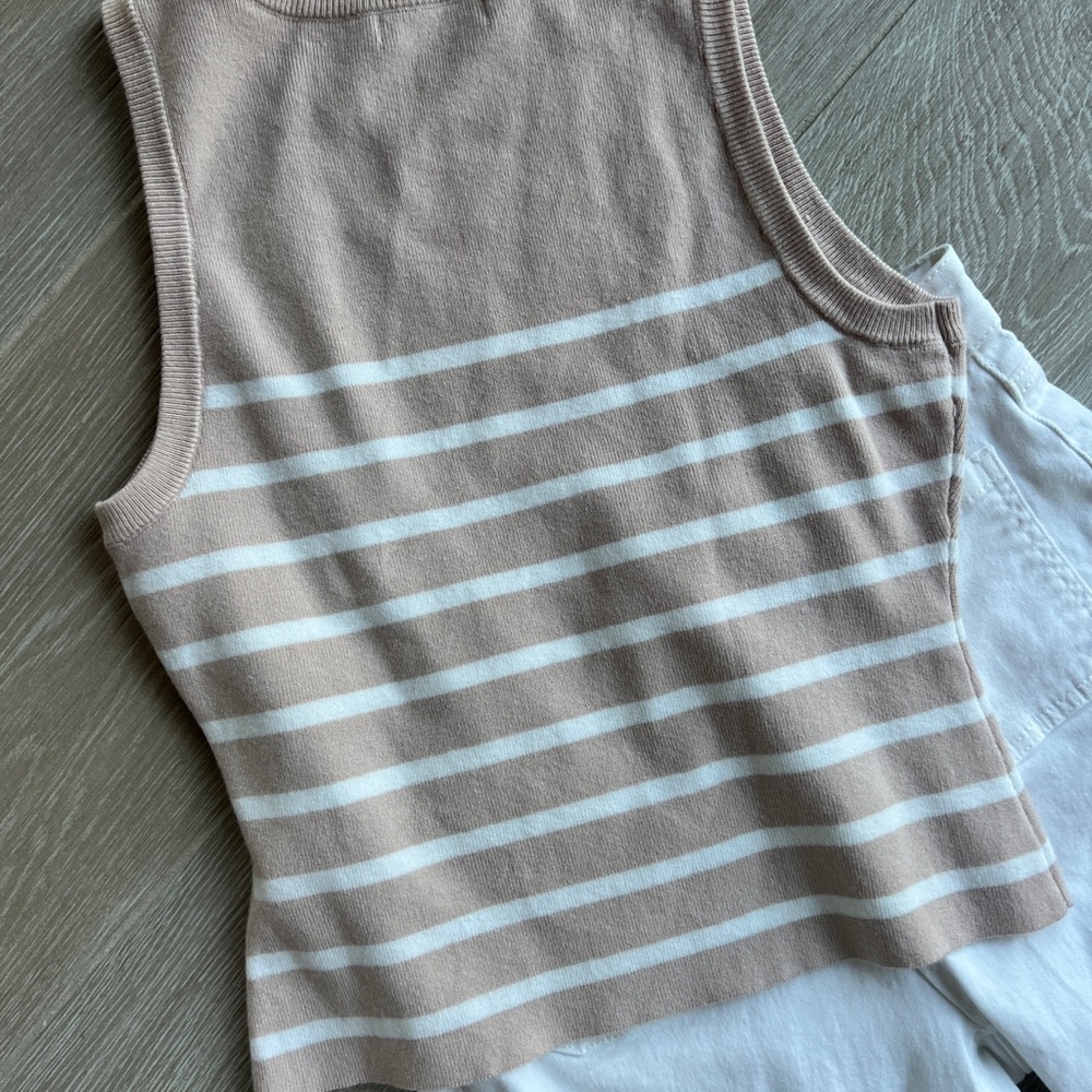Minimalist Striped Tank Top in Tan and White - Picture 5 of 6